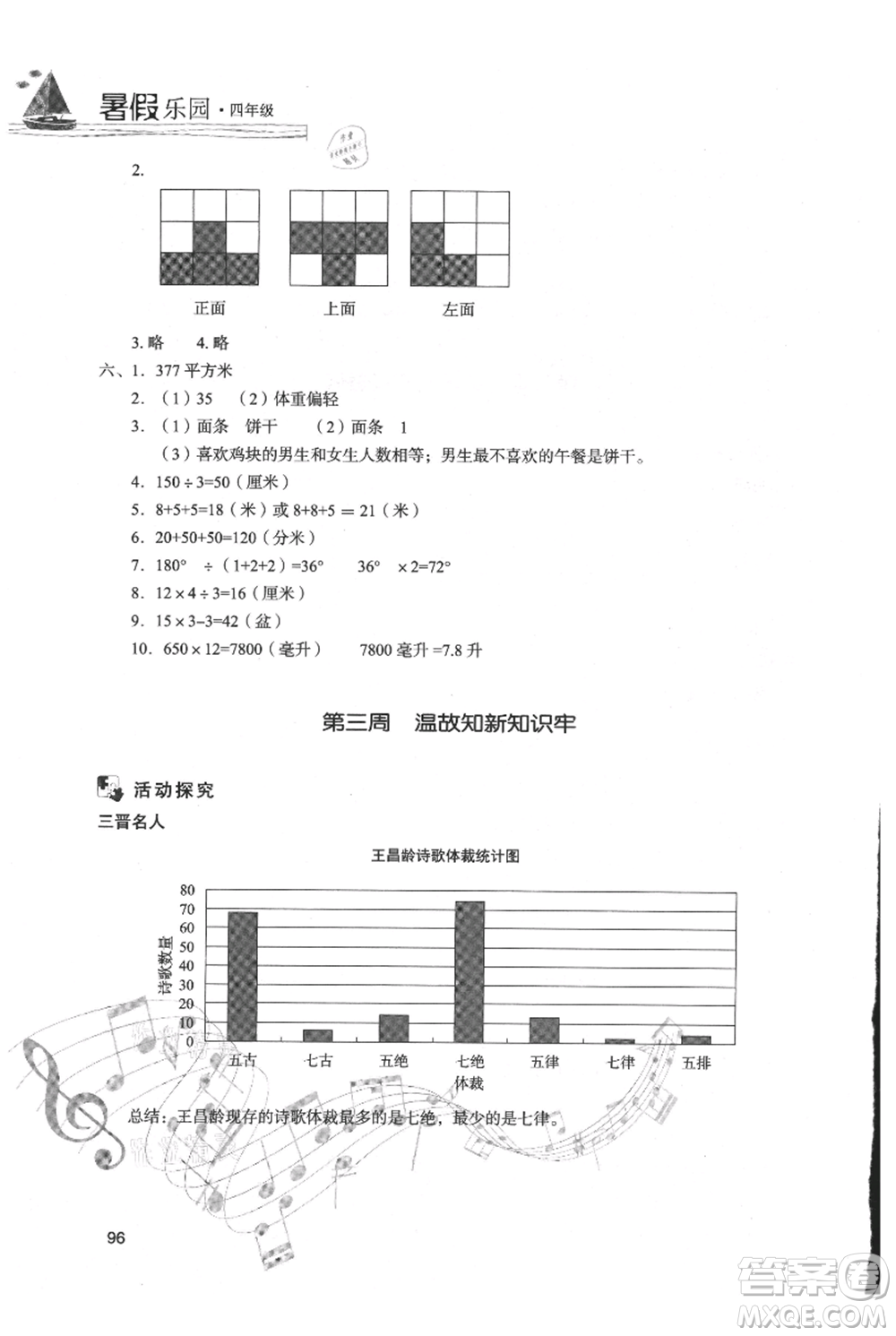 現(xiàn)代教育出版社2021暑假樂園四年級(jí)數(shù)學(xué)人教版參考答案