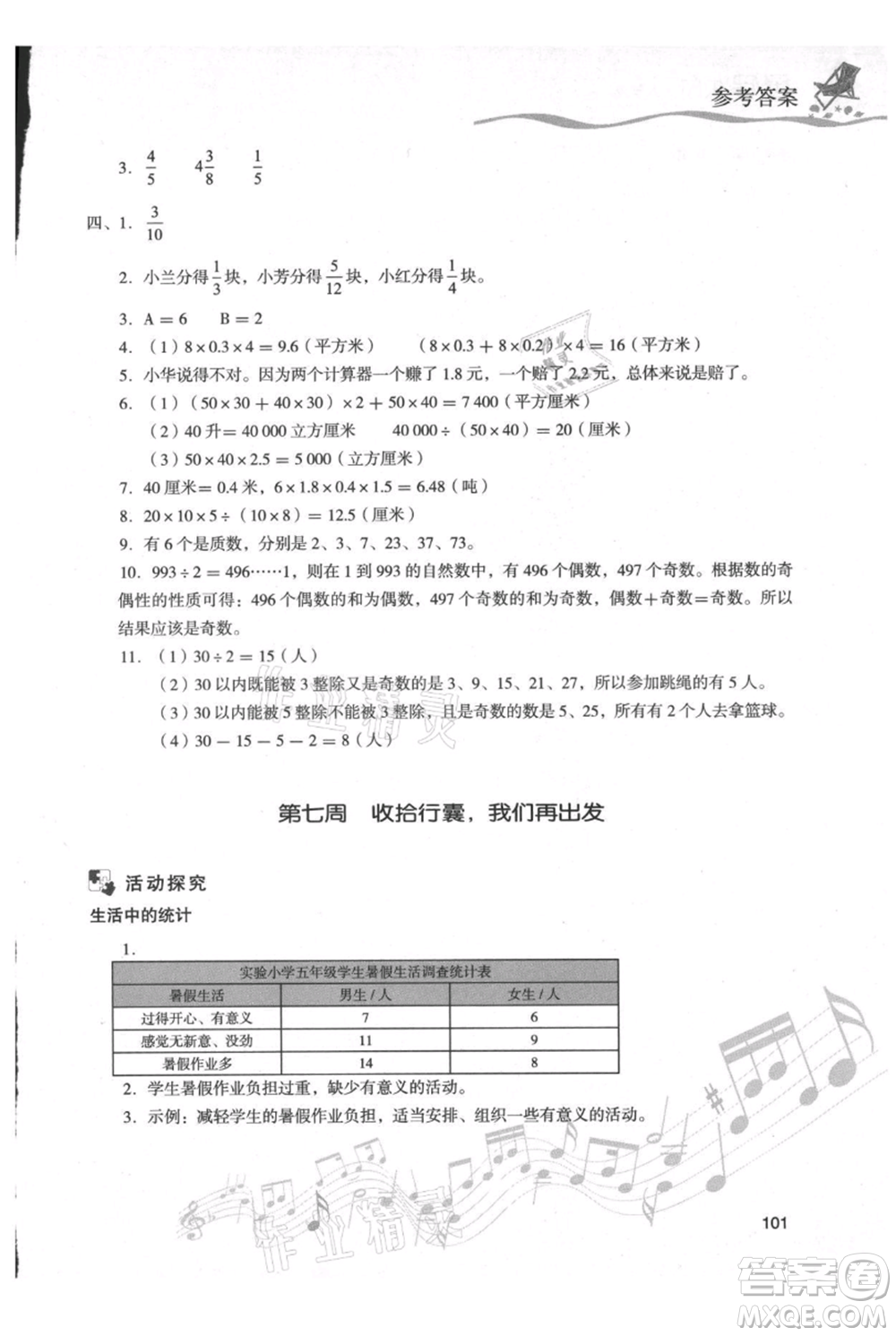 現(xiàn)代教育出版社2021暑假樂(lè)園五年級(jí)數(shù)學(xué)人教版參考答案