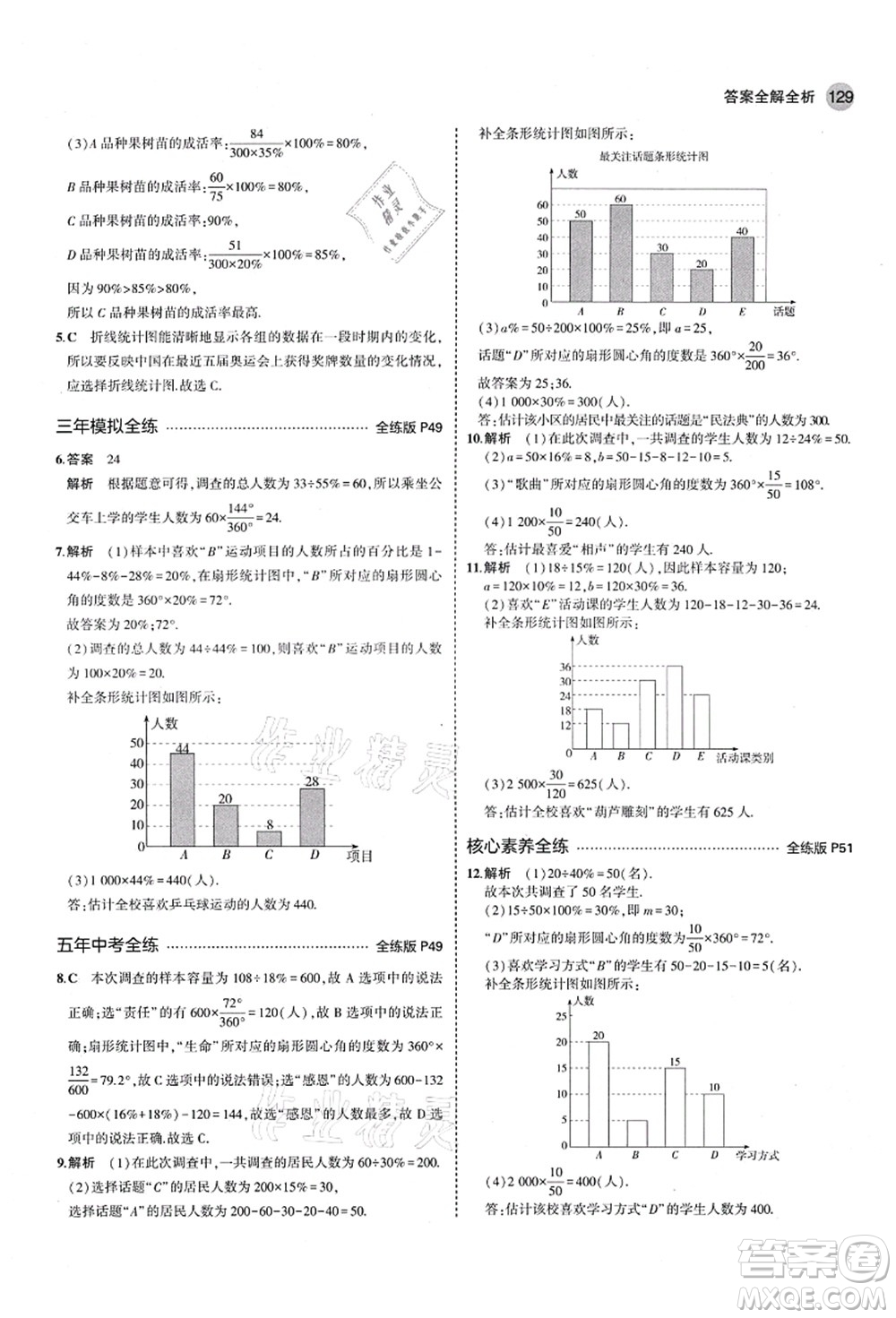 教育科學(xué)出版社2021秋5年中考3年模擬七年級數(shù)學(xué)上冊青島版答案