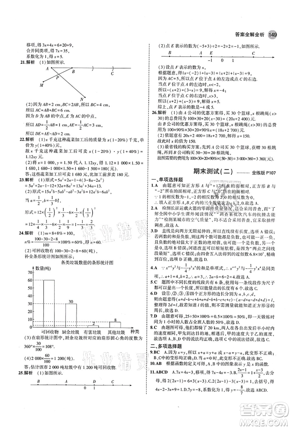 教育科學(xué)出版社2021秋5年中考3年模擬七年級數(shù)學(xué)上冊青島版答案