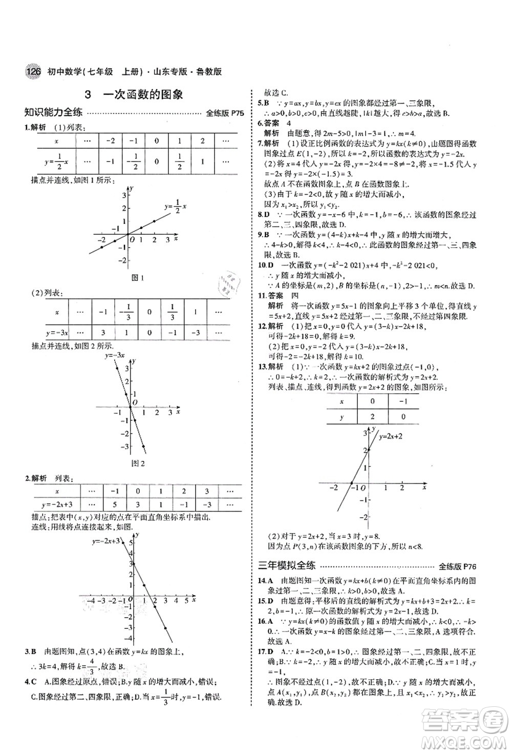 教育科學(xué)出版社2021秋5年中考3年模擬七年級(jí)數(shù)學(xué)上冊(cè)魯教版山東專版答案