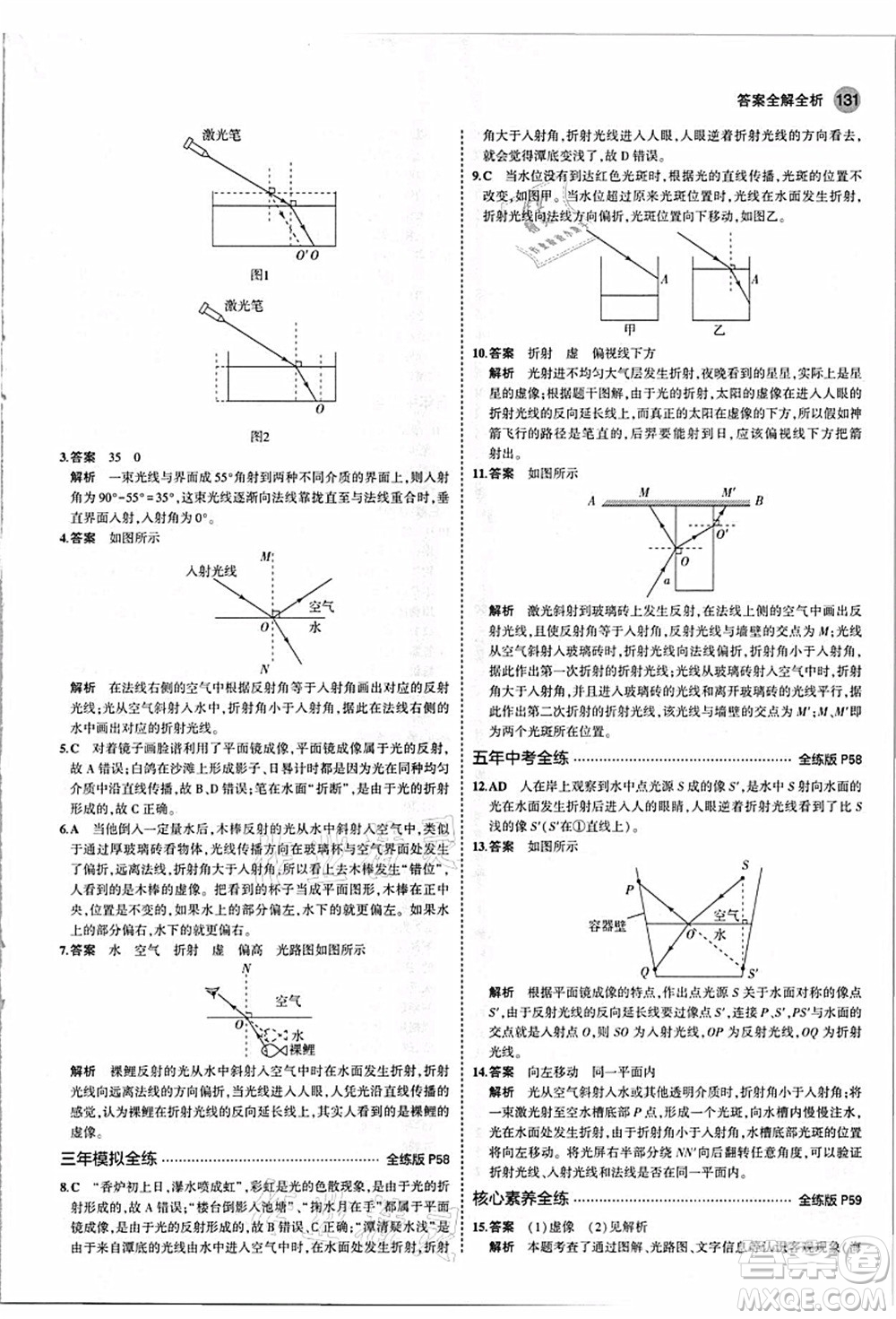 教育科學(xué)出版社2021秋5年中考3年模擬八年級物理上冊人教版答案