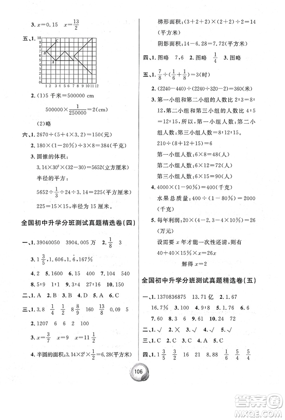 南方出版社2021畢業(yè)總復(fù)習(xí)小升初入學(xué)測試卷數(shù)學(xué)人教版答案