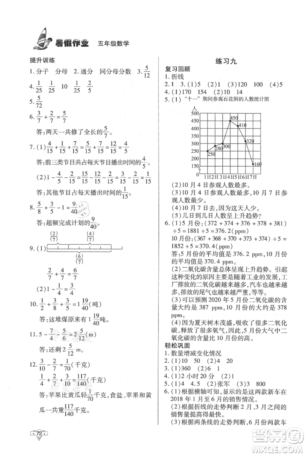 知識(shí)出版社2021暑假作業(yè)五年級(jí)數(shù)學(xué)通用版參考答案