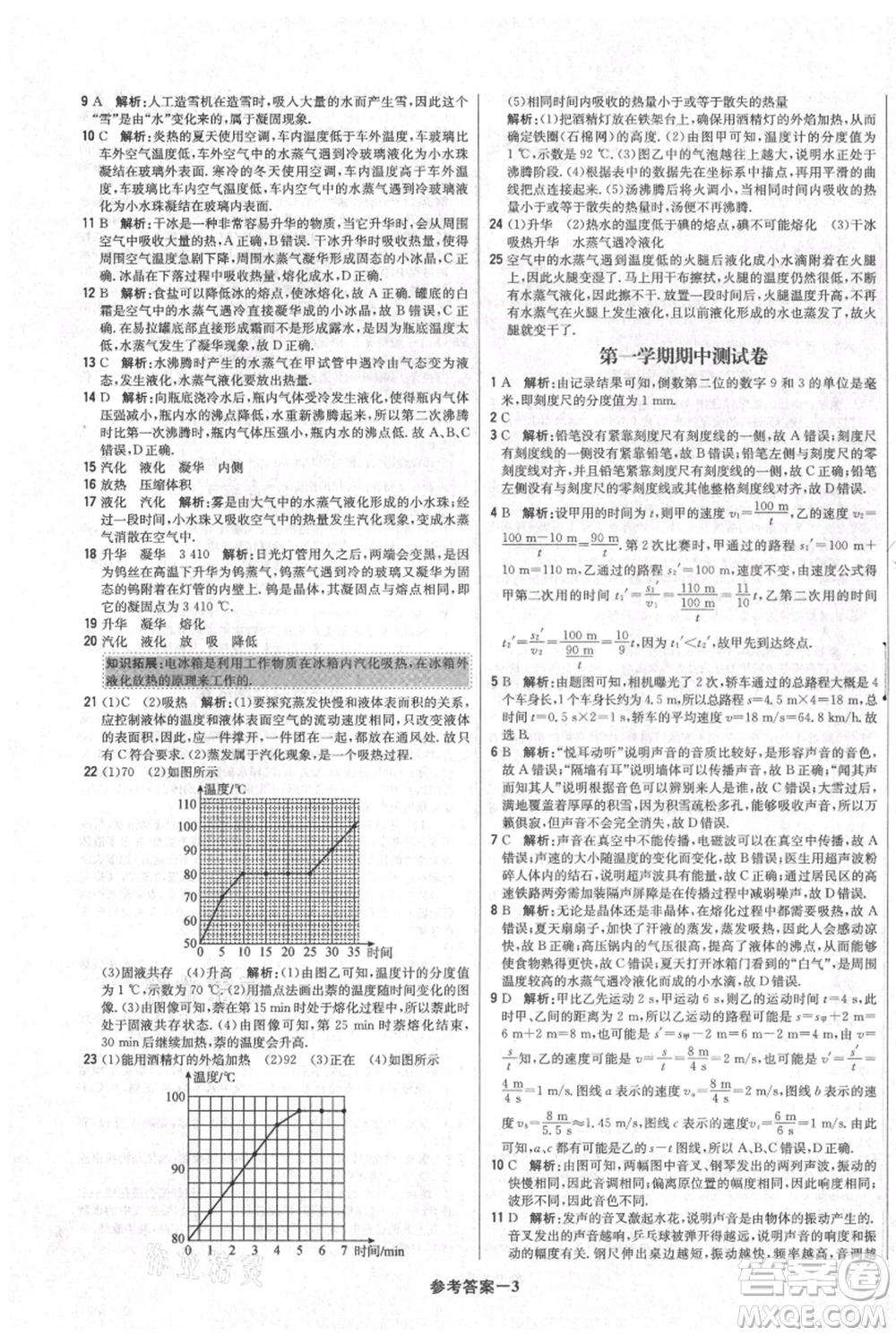 北京教育出版社2021年1+1輕巧奪冠優(yōu)化訓(xùn)練八年級上冊物理人教版參考答案