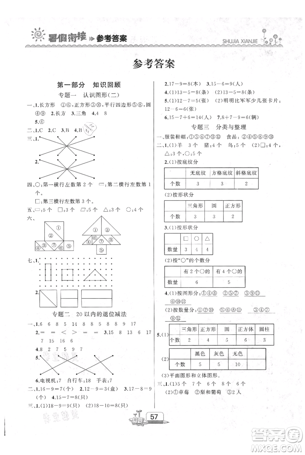 吉林出版集團(tuán)股份有限公司2021快樂假期一升二數(shù)學(xué)人教版參考答案