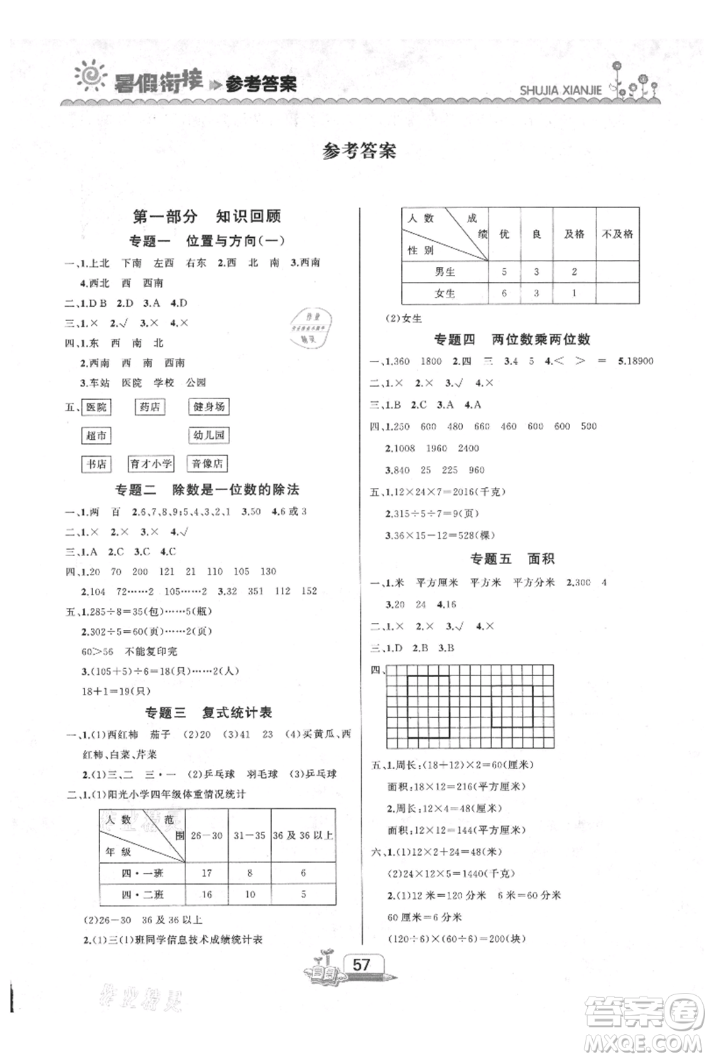 吉林出版集團股份有限公司2021快樂假期三升四數(shù)學(xué)人教版參考答案