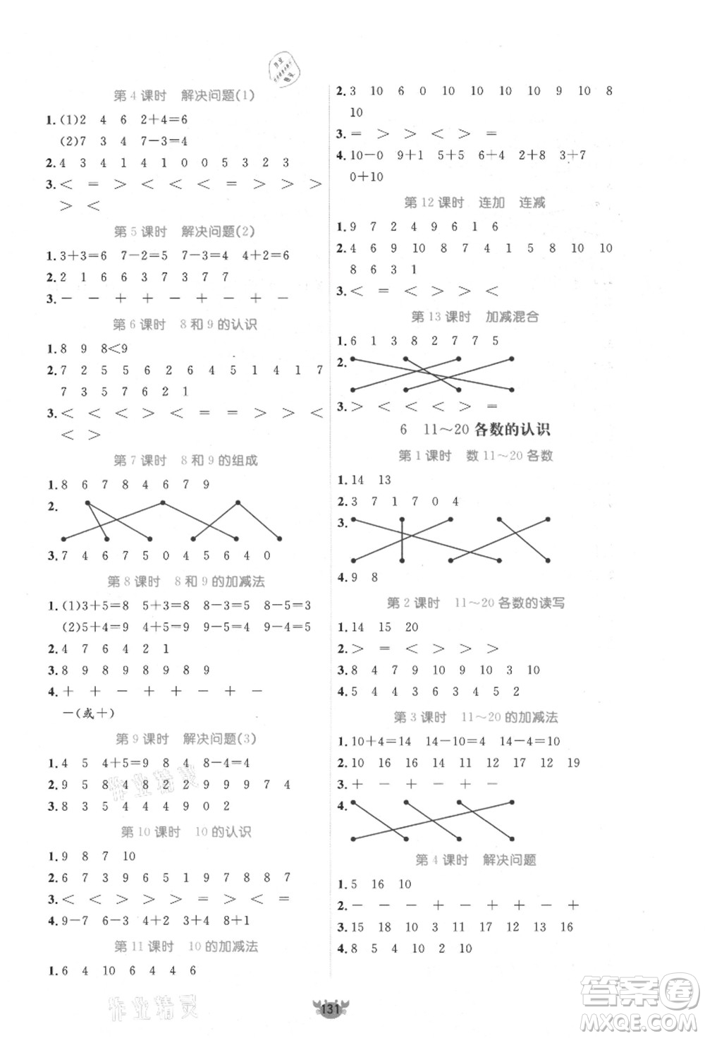 新疆青少年出版社2021秋原創(chuàng)新課堂一年級(jí)數(shù)學(xué)上冊(cè)RJ人教版答案