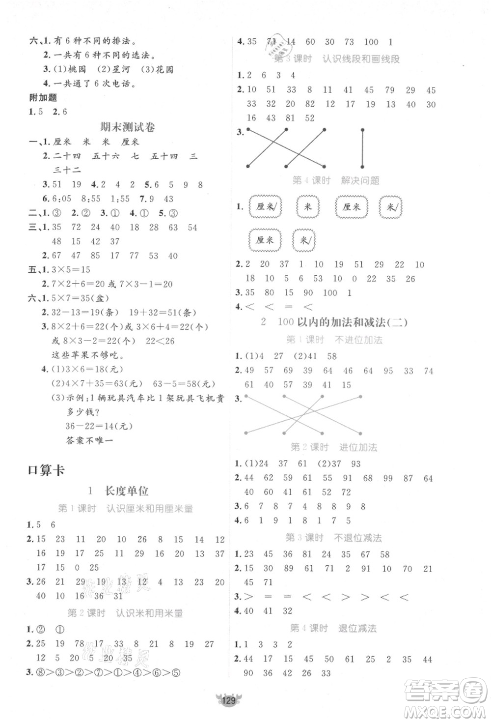 新疆青少年出版社2021秋原創(chuàng)新課堂二年級(jí)數(shù)學(xué)上冊(cè)RJ人教版答案