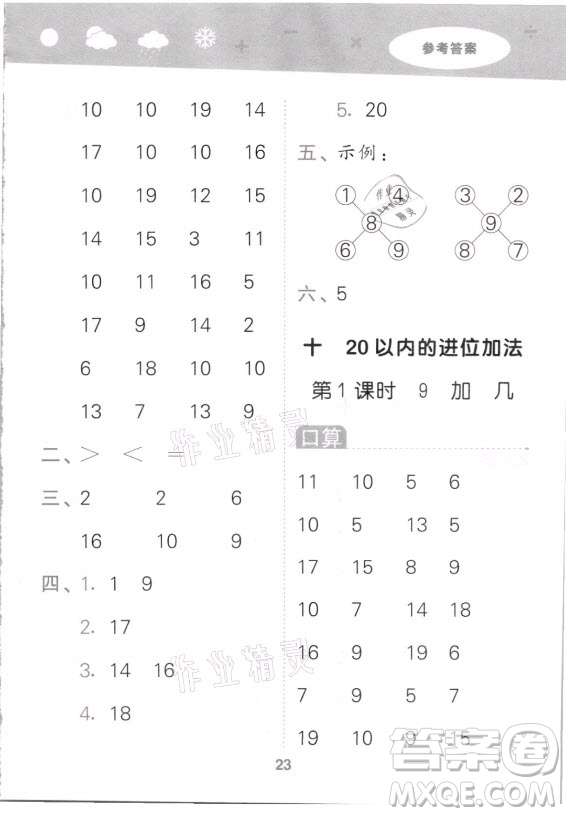 地質(zhì)出版社2021秋季小兒郎小學口算大通關數(shù)學一年級上冊蘇教版答案