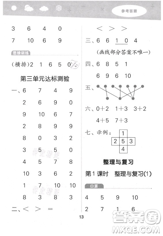 地質(zhì)出版社2021秋季小兒郎小學(xué)口算大通關(guān)數(shù)學(xué)一年級上冊北師大版答案