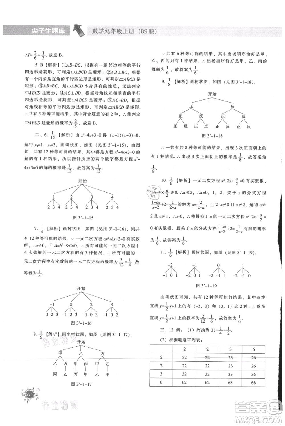 遼寧教育出版社2021尖子生題庫九年級上冊數(shù)學(xué)北師大版參考答案