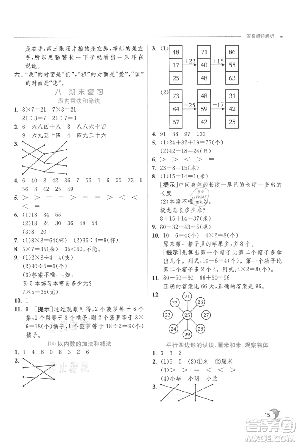 江蘇人民出版社2021實(shí)驗(yàn)班提優(yōu)訓(xùn)練二年級(jí)上冊(cè)數(shù)學(xué)蘇教版江蘇專版參考答案