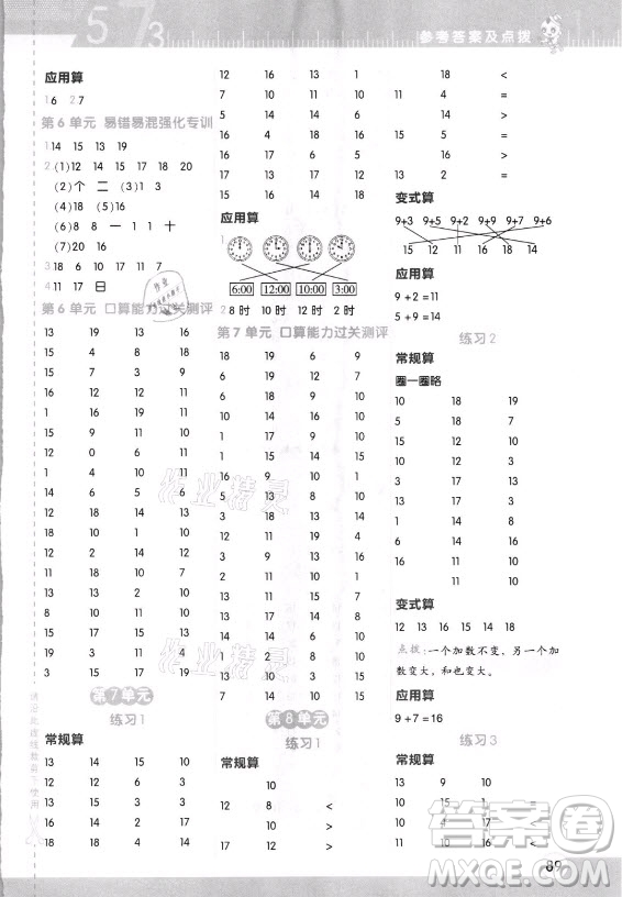 安徽教育出版社2021秋星級口算天天練一年級數(shù)學(xué)上冊人教版答案