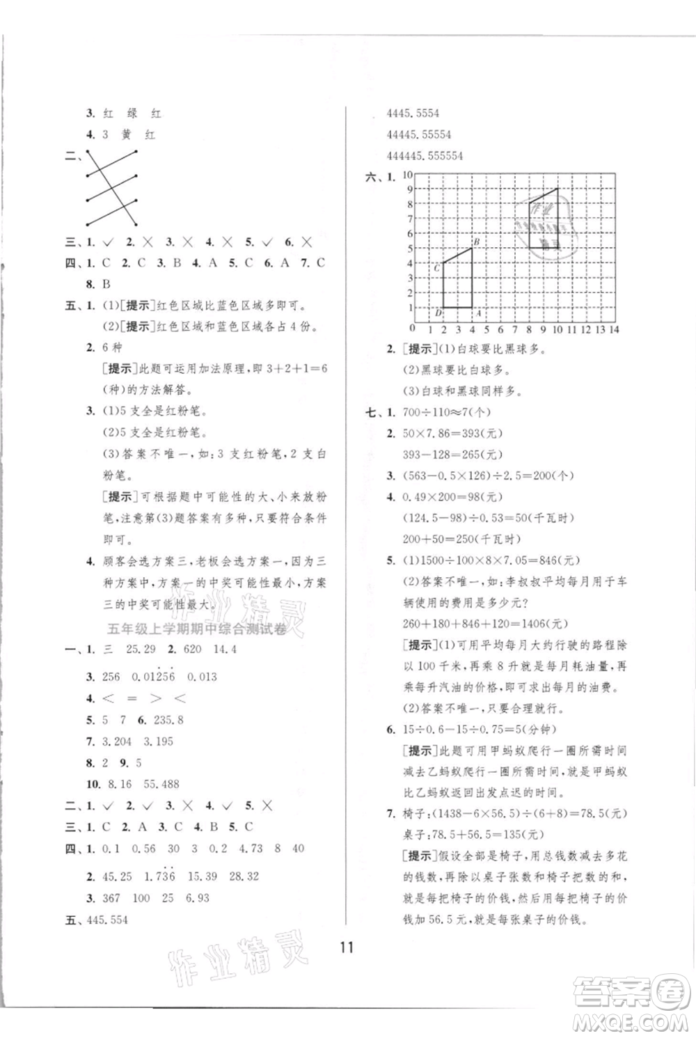 江蘇人民出版社2021實驗班提優(yōu)訓(xùn)練五年級上冊數(shù)學(xué)人教版參考答案