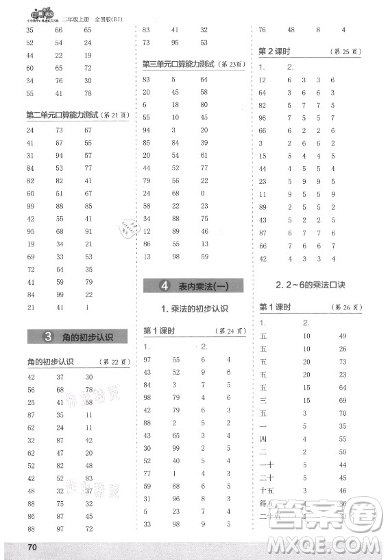 江蘇鳳凰少年兒童出版社2021口算小狀元口算速算天天練小學(xué)數(shù)學(xué)二年級上冊人教版答案