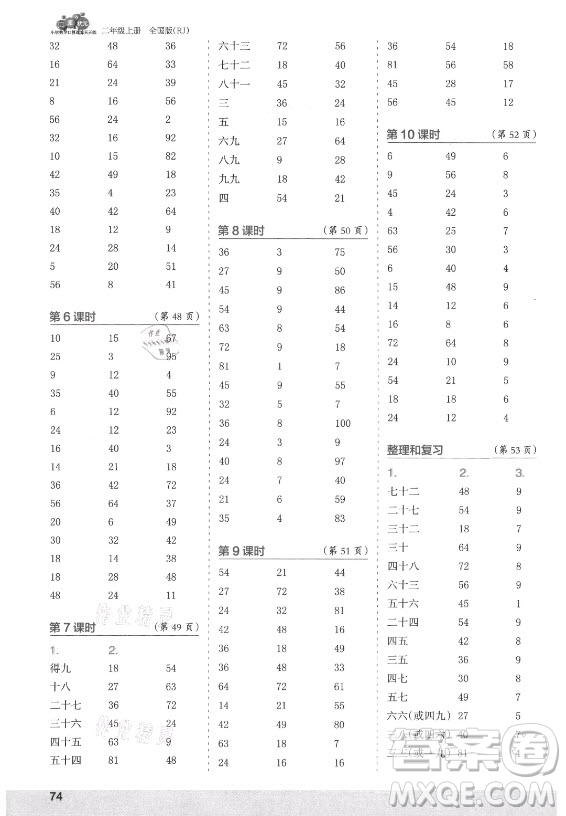 江蘇鳳凰少年兒童出版社2021口算小狀元口算速算天天練小學(xué)數(shù)學(xué)二年級上冊人教版答案