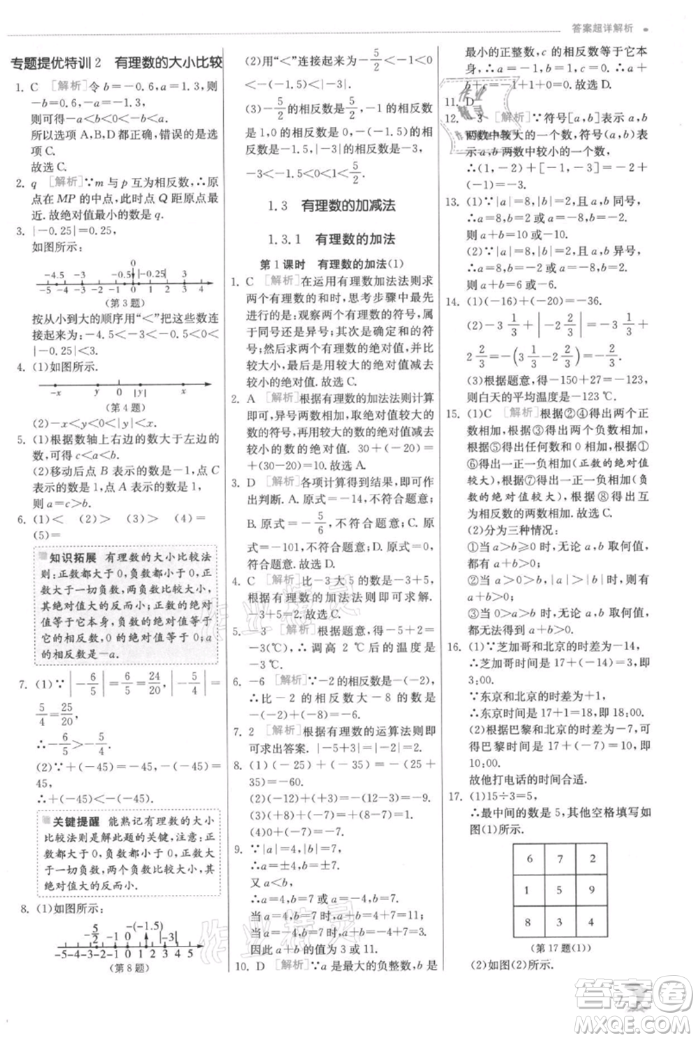 江蘇人民出版社2021實(shí)驗(yàn)班提優(yōu)訓(xùn)練七年級(jí)上冊(cè)數(shù)學(xué)人教版參考答案