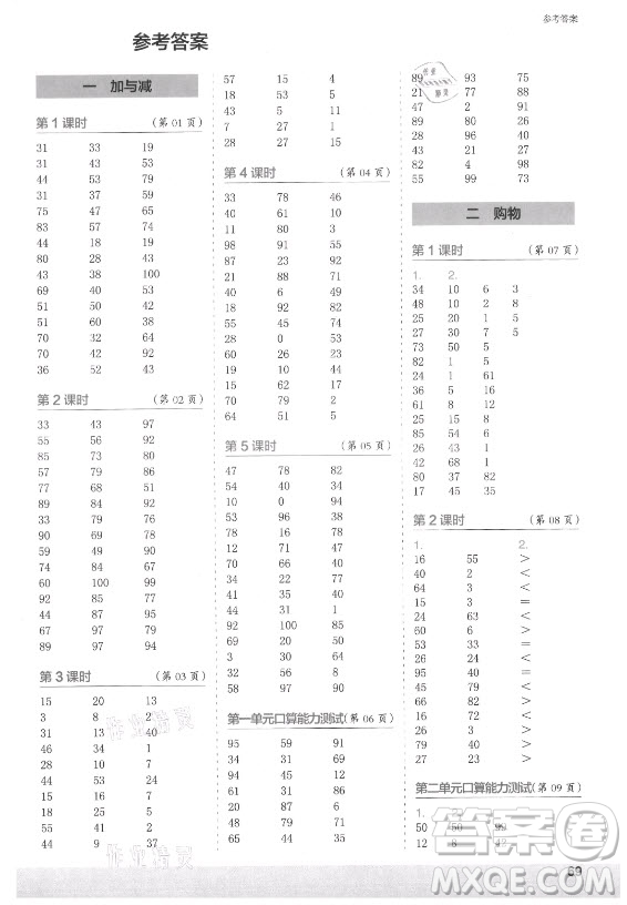 江蘇鳳凰少年兒童出版社2021口算小狀元口算速算天天練小學(xué)數(shù)學(xué)二年級(jí)上冊(cè)北師大版答案