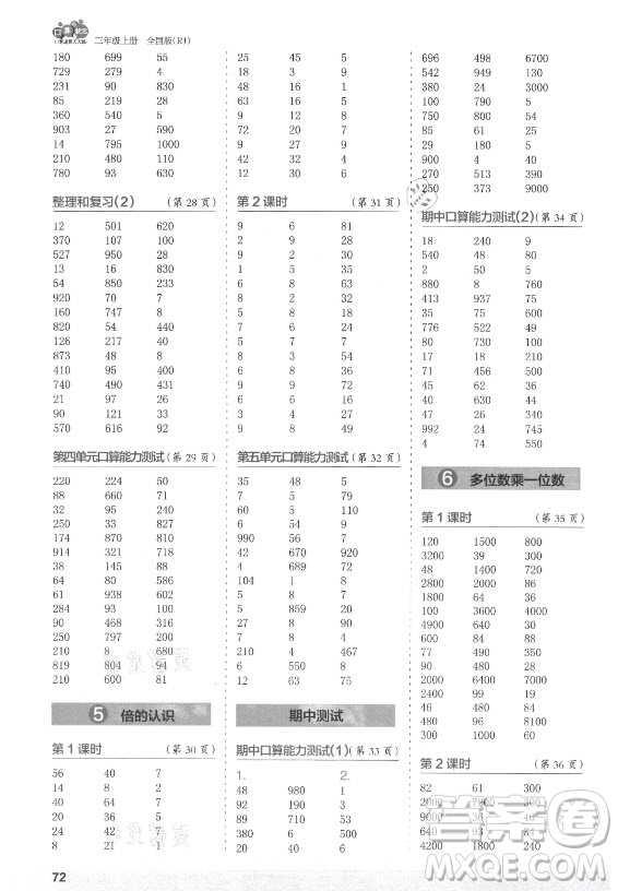 江蘇鳳凰少年兒童出版社2021口算小狀元口算速算天天練小學(xué)數(shù)學(xué)三年級(jí)上冊(cè)人教版答案