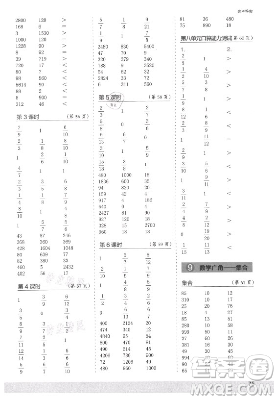 江蘇鳳凰少年兒童出版社2021口算小狀元口算速算天天練小學(xué)數(shù)學(xué)三年級(jí)上冊(cè)人教版答案