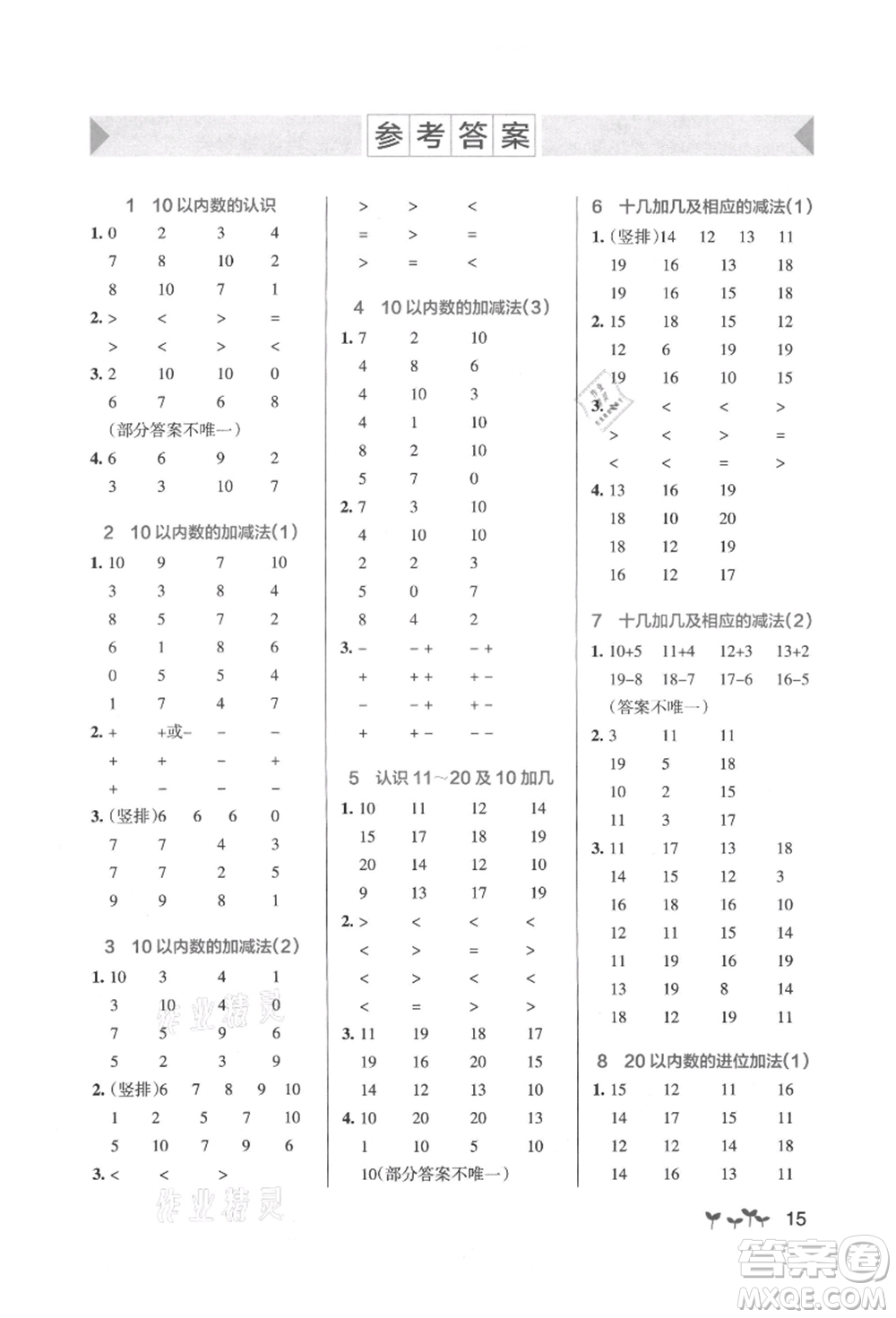 遼寧教育出版社2021秋季小學(xué)學(xué)霸作業(yè)本一年級數(shù)學(xué)上冊BS北師大版答案