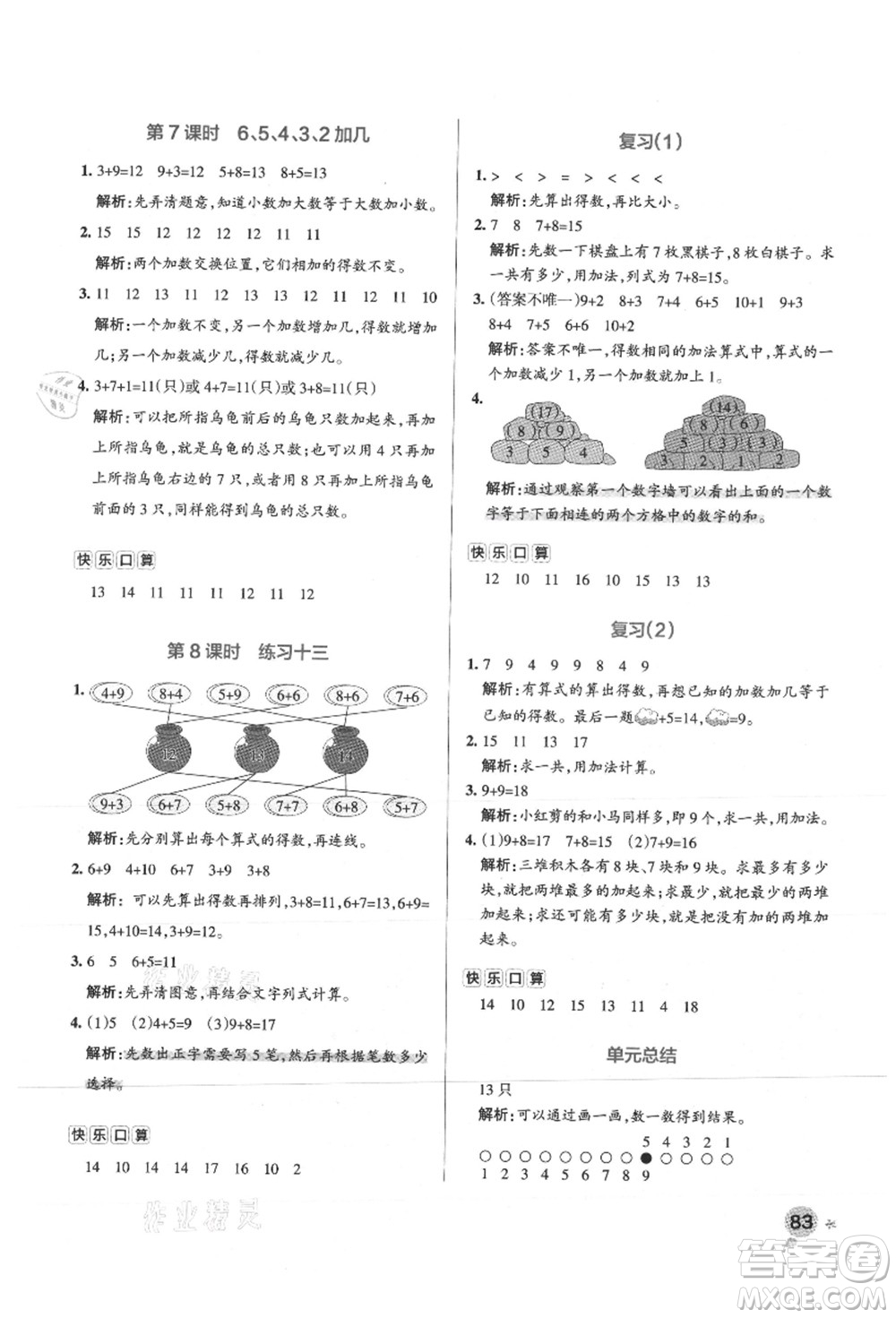 陜西師范大學(xué)出版總社有限公司2021秋季小學(xué)學(xué)霸作業(yè)本一年級數(shù)學(xué)上冊SJ蘇教版答案