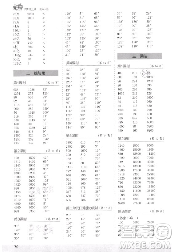 江蘇鳳凰少年兒童出版社2021口算小狀元口算速算天天練小學(xué)數(shù)學(xué)四年級上冊北師大版答案