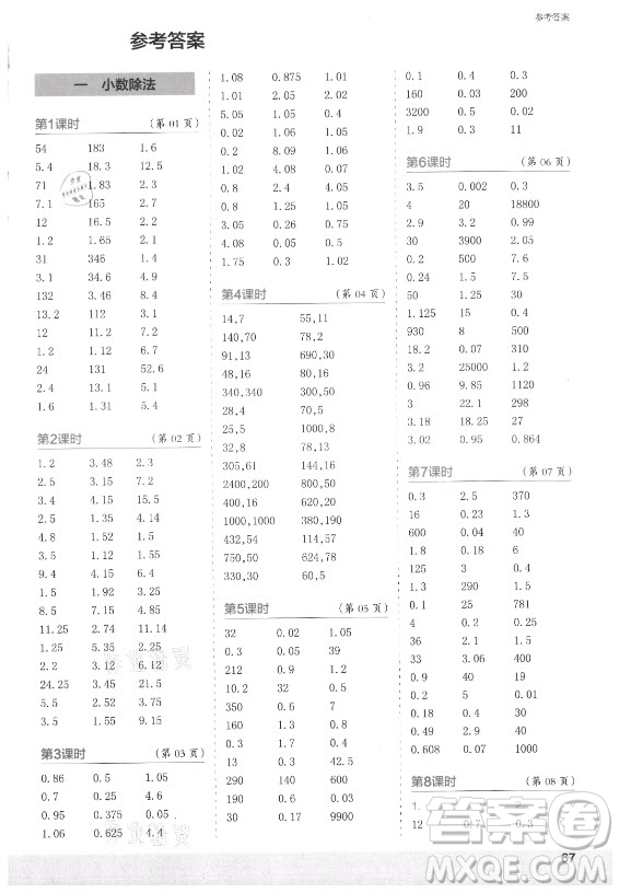 江蘇鳳凰少年兒童出版社2021口算小狀元口算速算天天練小學數(shù)學五年級上冊北師大版答案