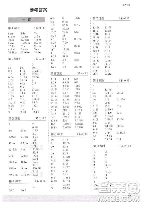 江蘇鳳凰少年兒童出版社2021口算小狀元口算速算天天練小學(xué)數(shù)學(xué)六年級上冊北師大版答案