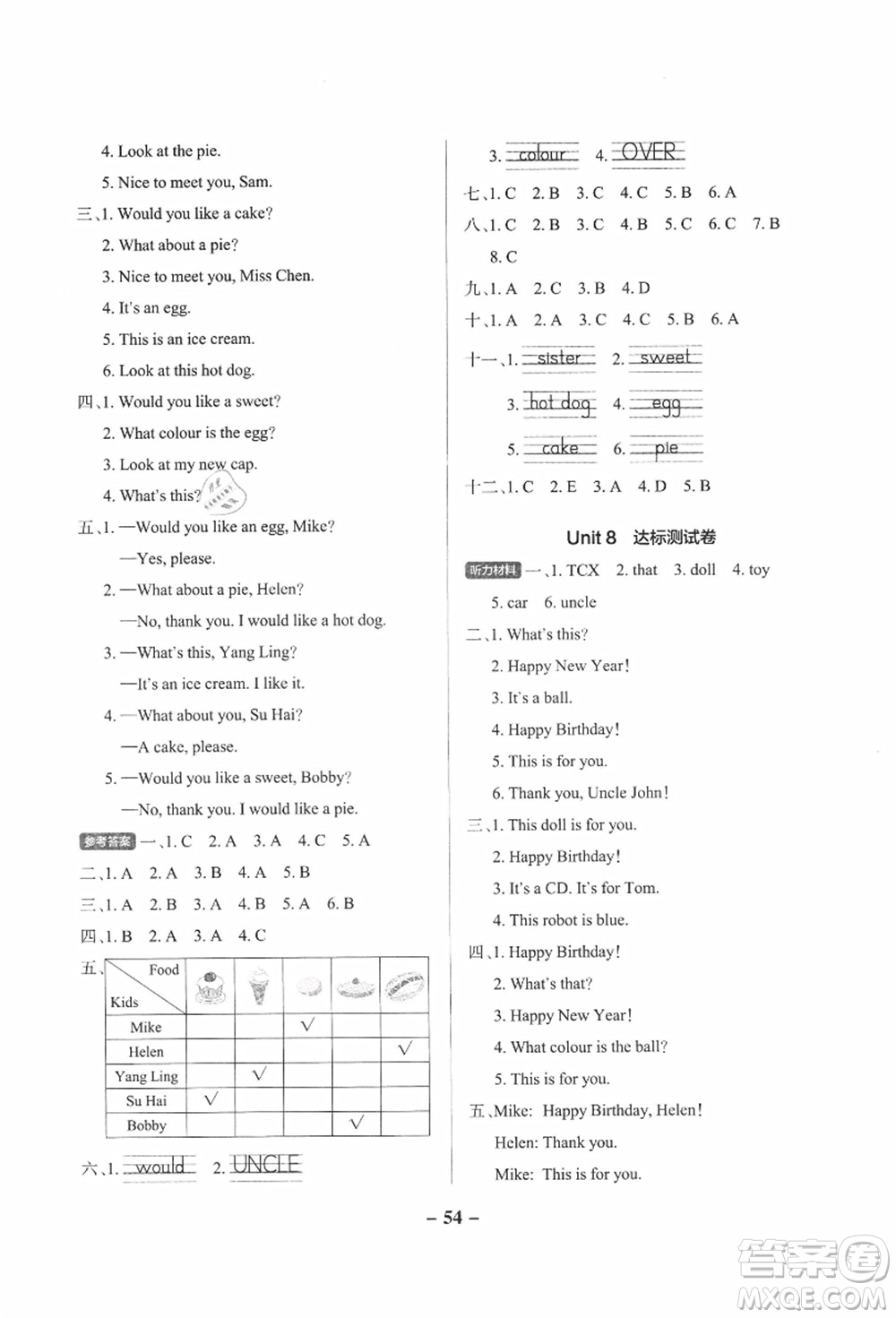 陜西師范大學出版總社有限公司2021秋季小學學霸作業(yè)本三年級英語上冊YL譯林版江蘇專版答案