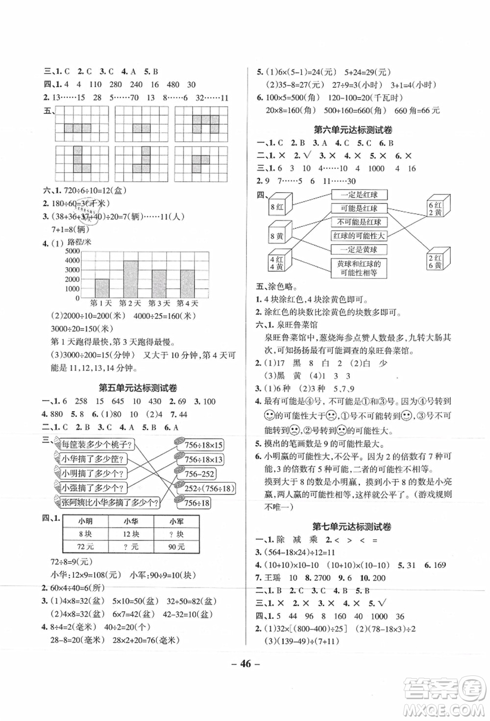 陜西師范大學出版總社有限公司2021秋季小學學霸作業(yè)本四年級數(shù)學上冊SJ蘇教版答案