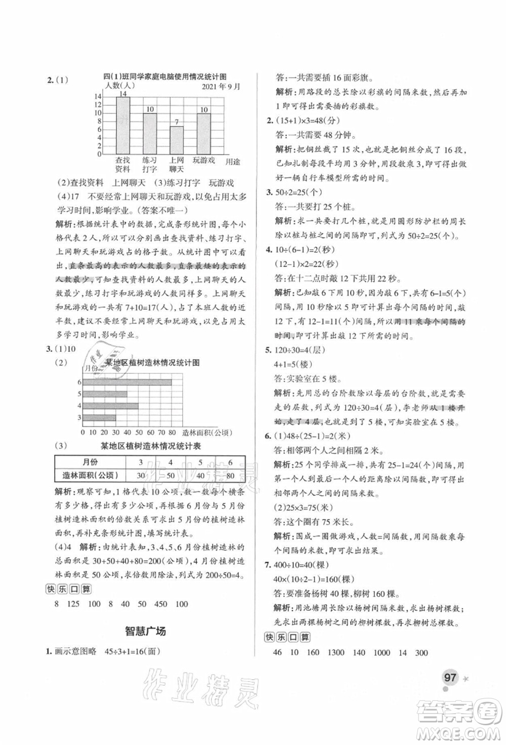 遼寧教育出版社2021秋季小學學霸作業(yè)本四年級數(shù)學上冊QD青島版答案