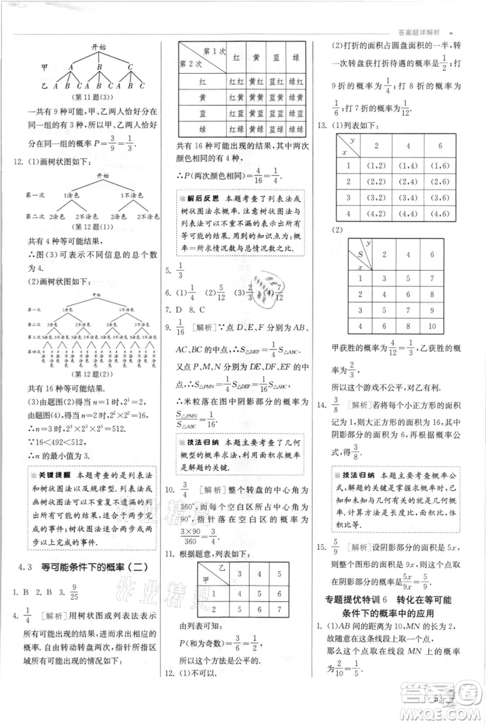 江蘇人民出版社2021實(shí)驗(yàn)班提優(yōu)訓(xùn)練九年級(jí)上冊(cè)數(shù)學(xué)蘇科版江蘇專版參考答案