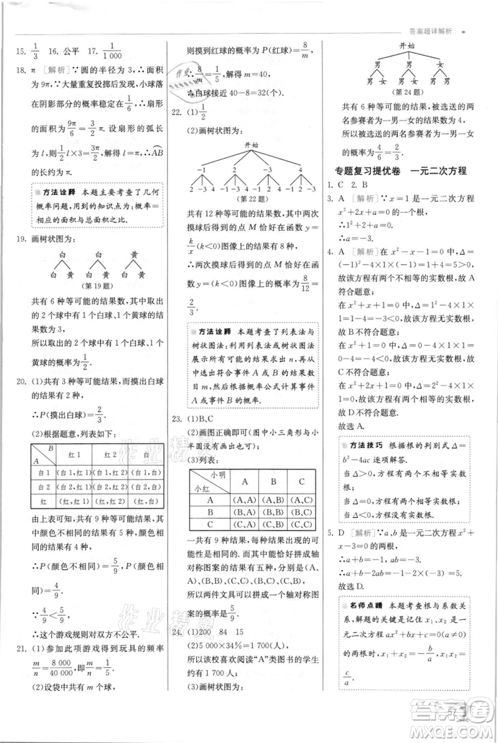 江蘇人民出版社2021實(shí)驗(yàn)班提優(yōu)訓(xùn)練九年級(jí)上冊(cè)數(shù)學(xué)蘇科版江蘇專版參考答案