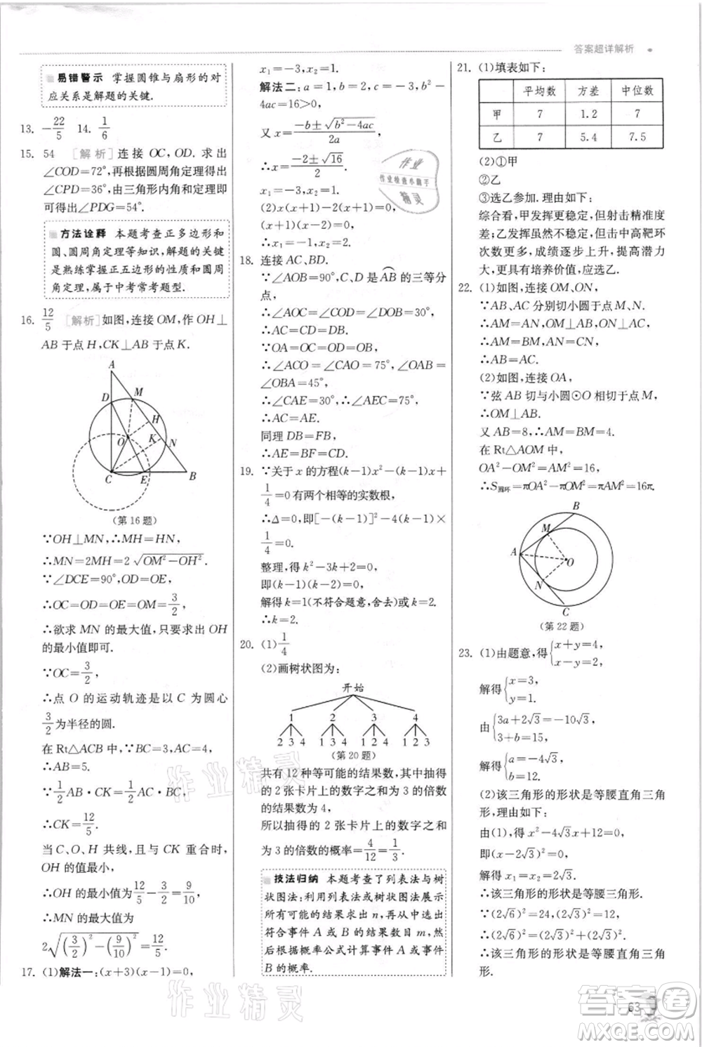 江蘇人民出版社2021實(shí)驗(yàn)班提優(yōu)訓(xùn)練九年級(jí)上冊(cè)數(shù)學(xué)蘇科版江蘇專版參考答案