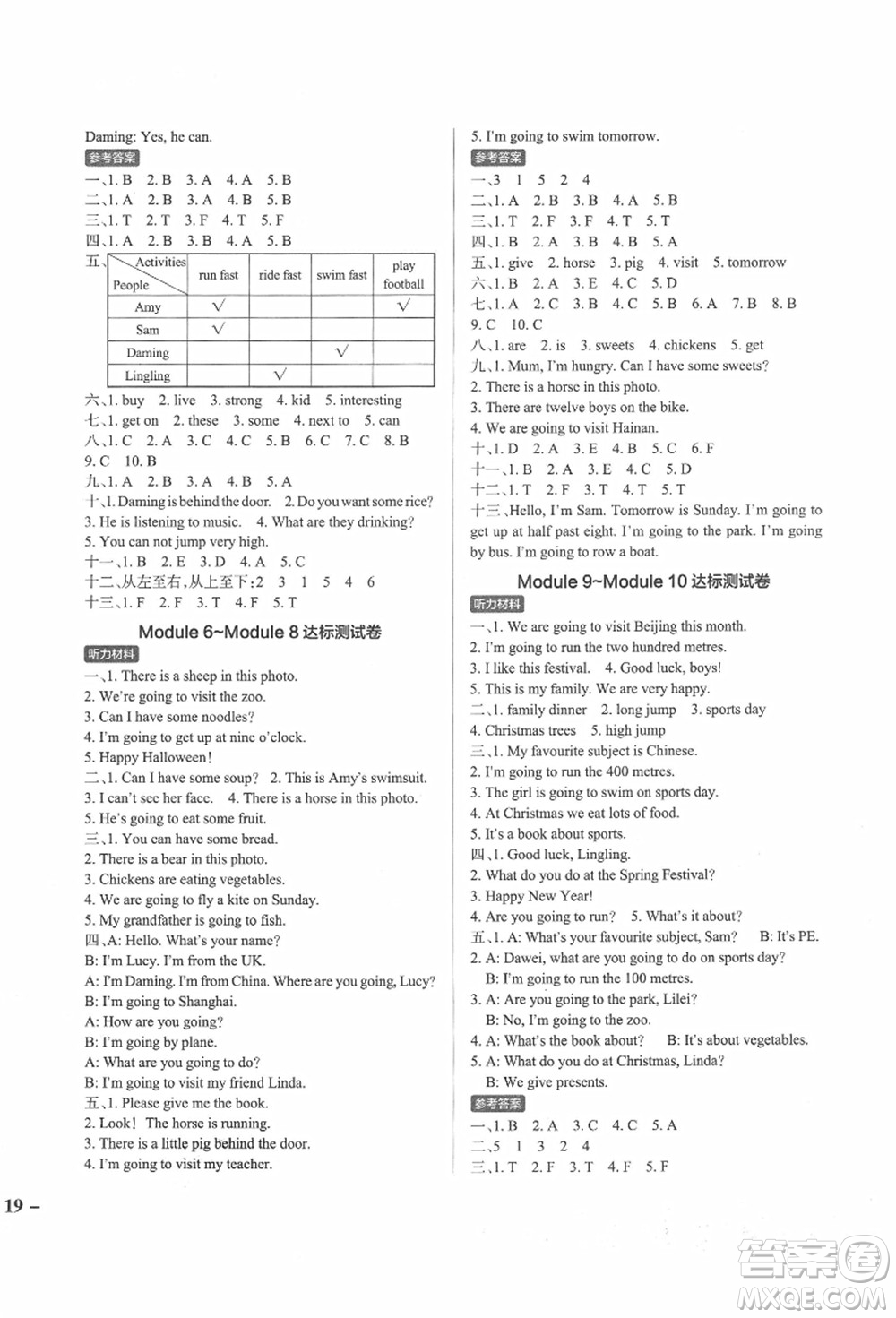 陜西師范大學(xué)出版總社有限公司2021秋季小學(xué)學(xué)霸作業(yè)本四年級英語上冊WY外研版答案