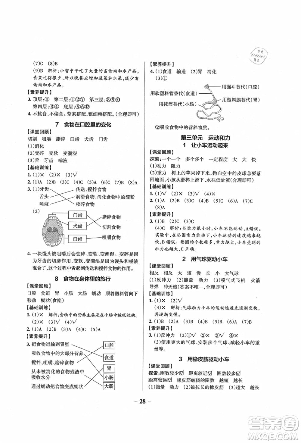 陜西師范大學(xué)出版總社有限公司2021秋季小學(xué)學(xué)霸作業(yè)本四年級科學(xué)上冊JK教科版答案