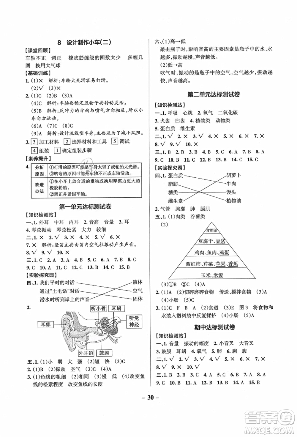 陜西師范大學(xué)出版總社有限公司2021秋季小學(xué)學(xué)霸作業(yè)本四年級科學(xué)上冊JK教科版答案