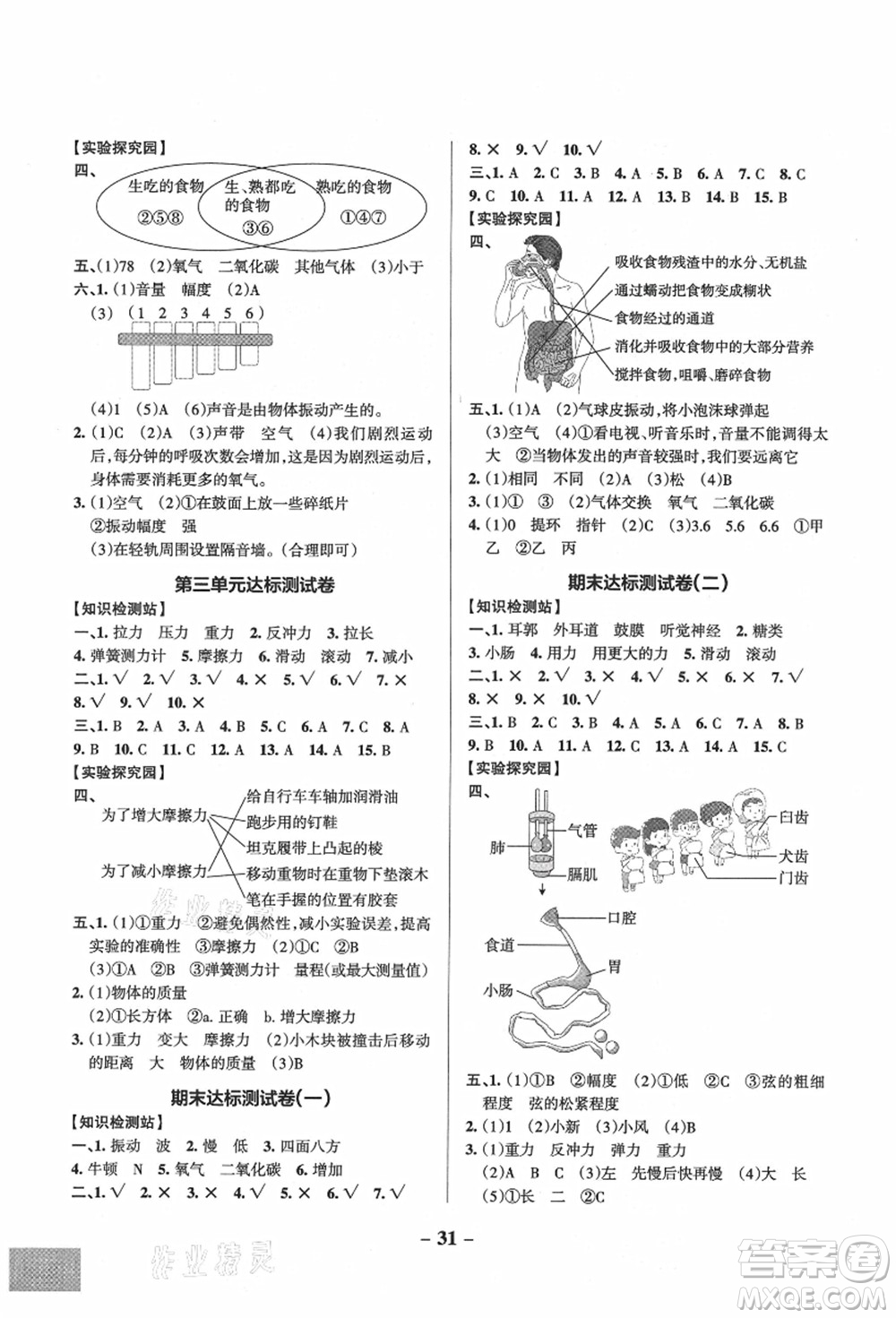 陜西師范大學(xué)出版總社有限公司2021秋季小學(xué)學(xué)霸作業(yè)本四年級科學(xué)上冊JK教科版答案