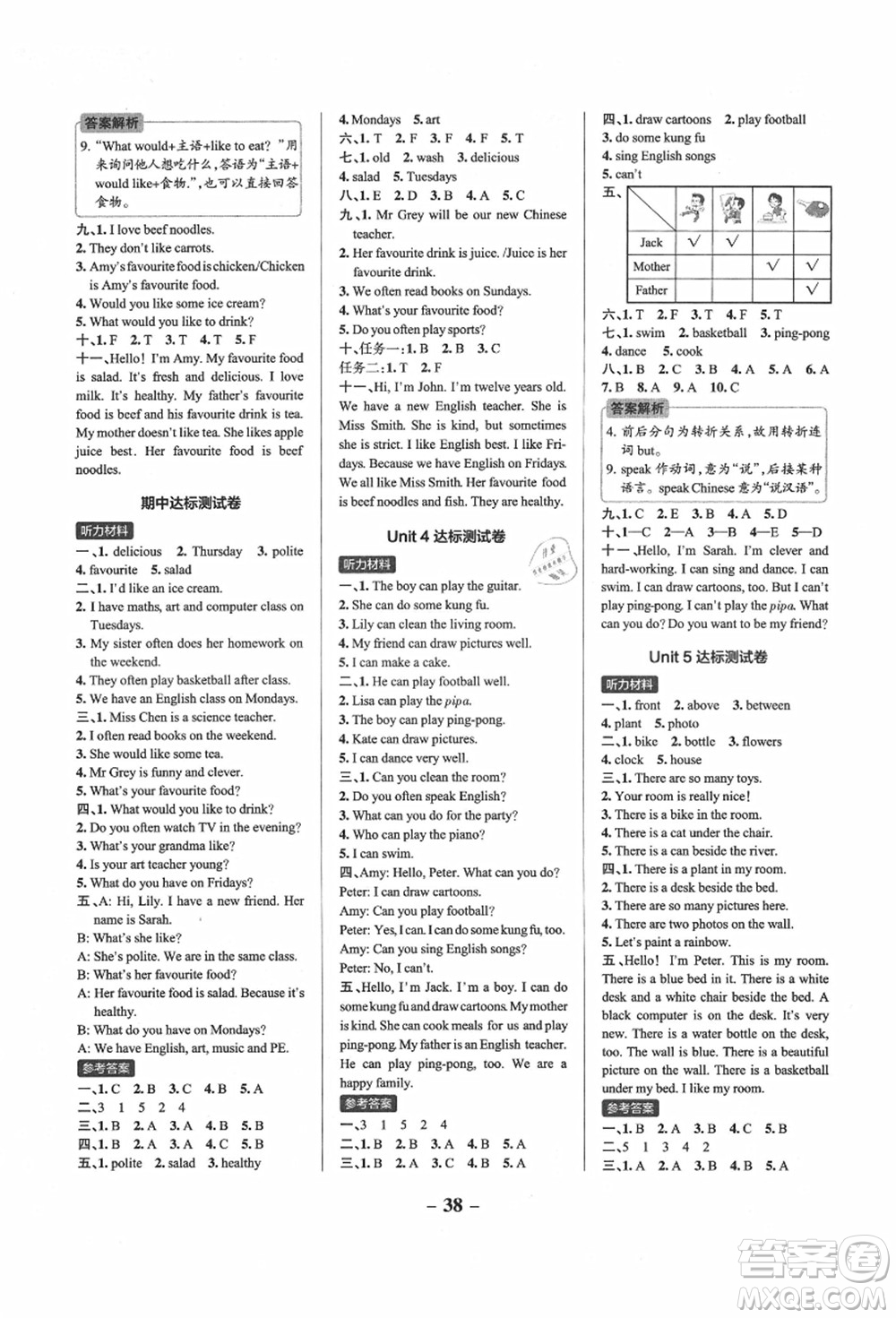 遼寧教育出版社2021秋季小學(xué)學(xué)霸作業(yè)本五年級英語上冊RJ人教版答案