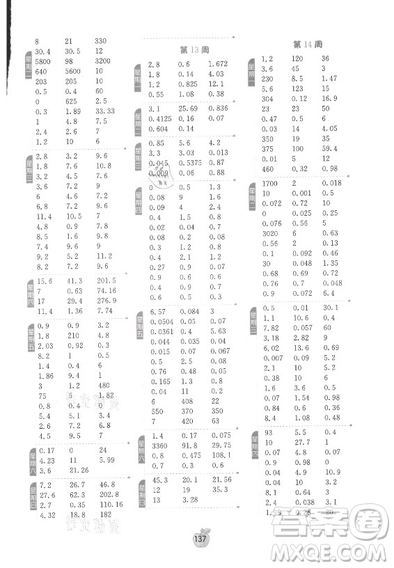  江蘇人民出版社2021小學(xué)數(shù)學(xué)計算高手五年級上冊蘇教版答案