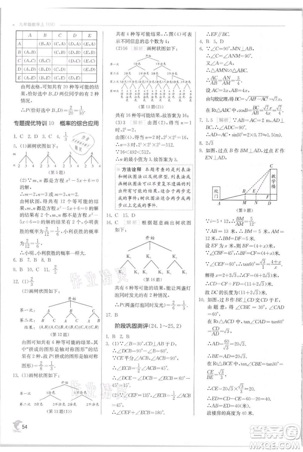 江蘇人民出版社2021實驗班提優(yōu)訓(xùn)練九年級上冊數(shù)學(xué)華師大版參考答案