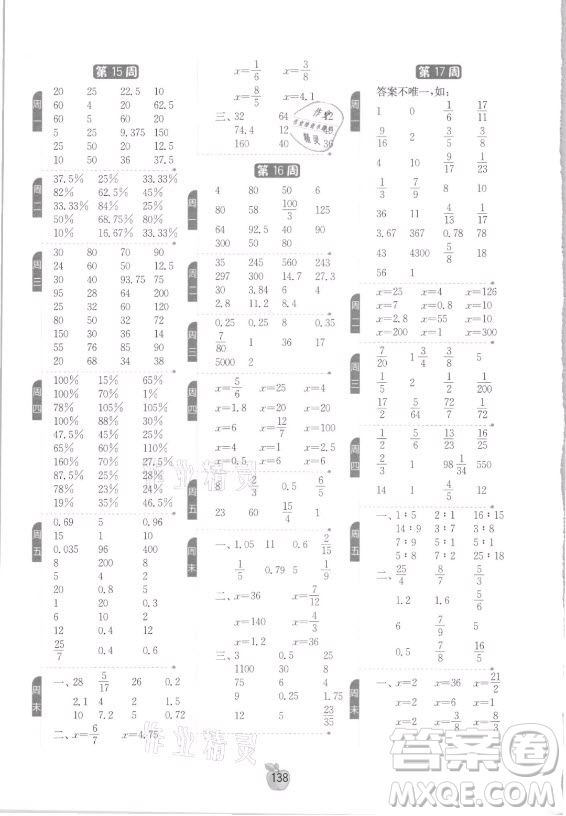 江蘇人民出版社2021小學數(shù)學計算高手六年級上冊人教版答案