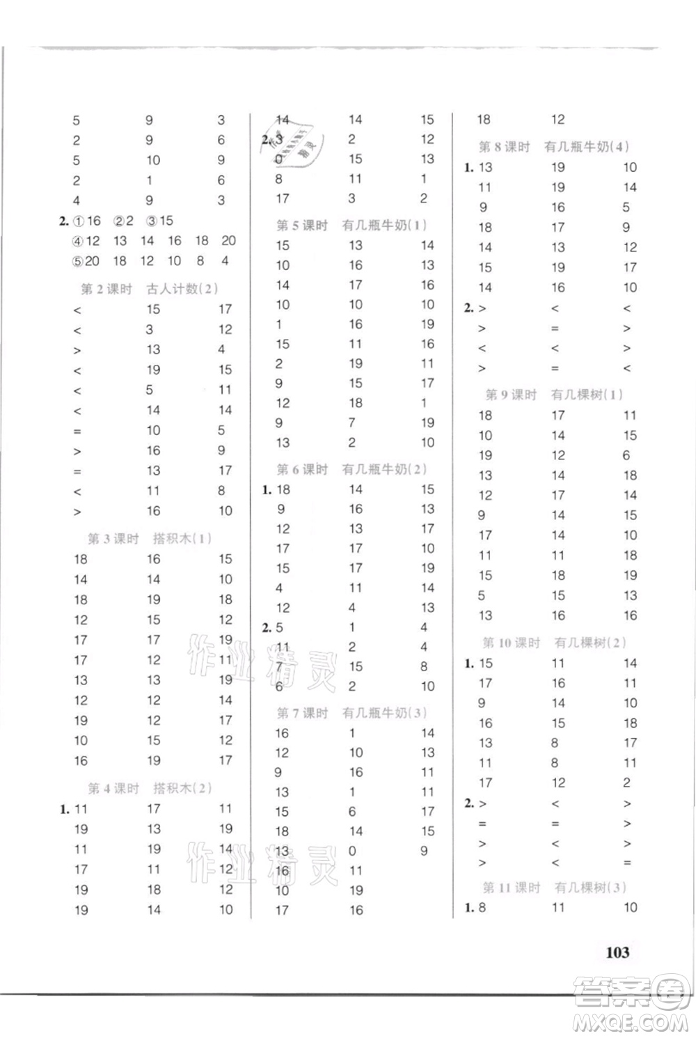 遼寧教育出版社2021小學(xué)學(xué)霸口算一年級上冊數(shù)學(xué)北師大版參考答案