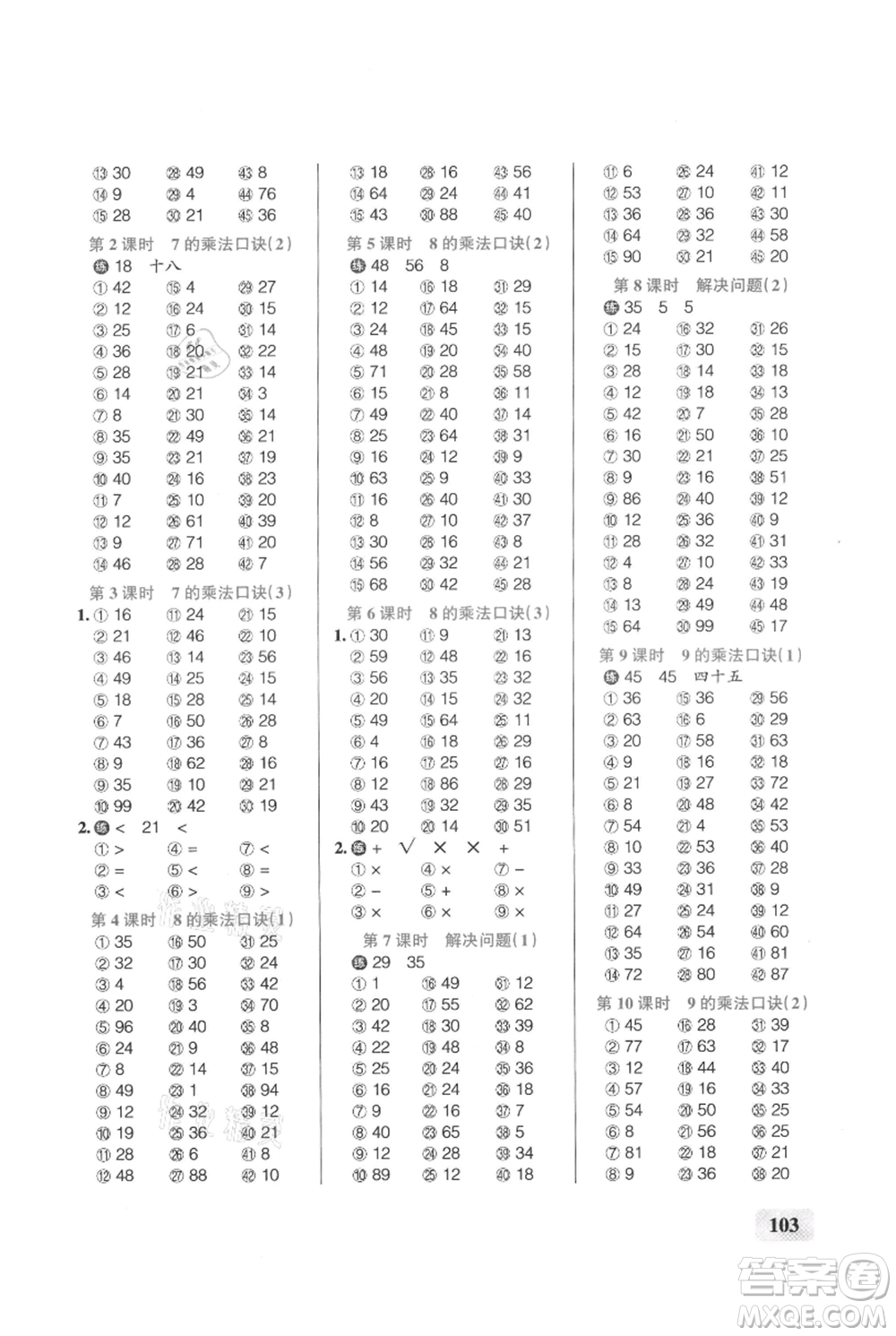 遼寧教育出版社2021小學(xué)學(xué)霸口算二年級(jí)上冊(cè)數(shù)學(xué)人教版參考答案