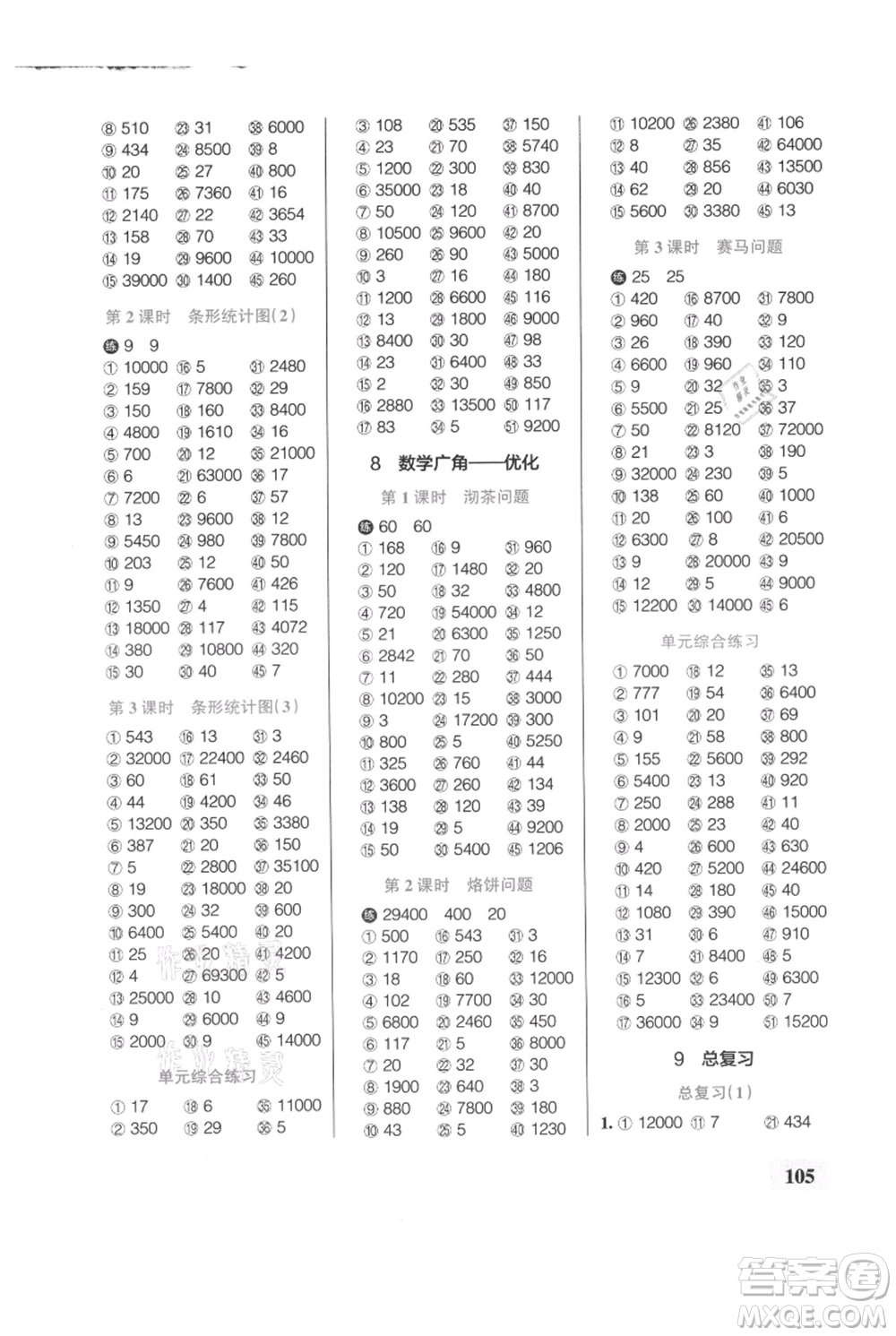 遼寧教育出版社2021小學學霸口算四年級上冊數(shù)學人教版參考答案