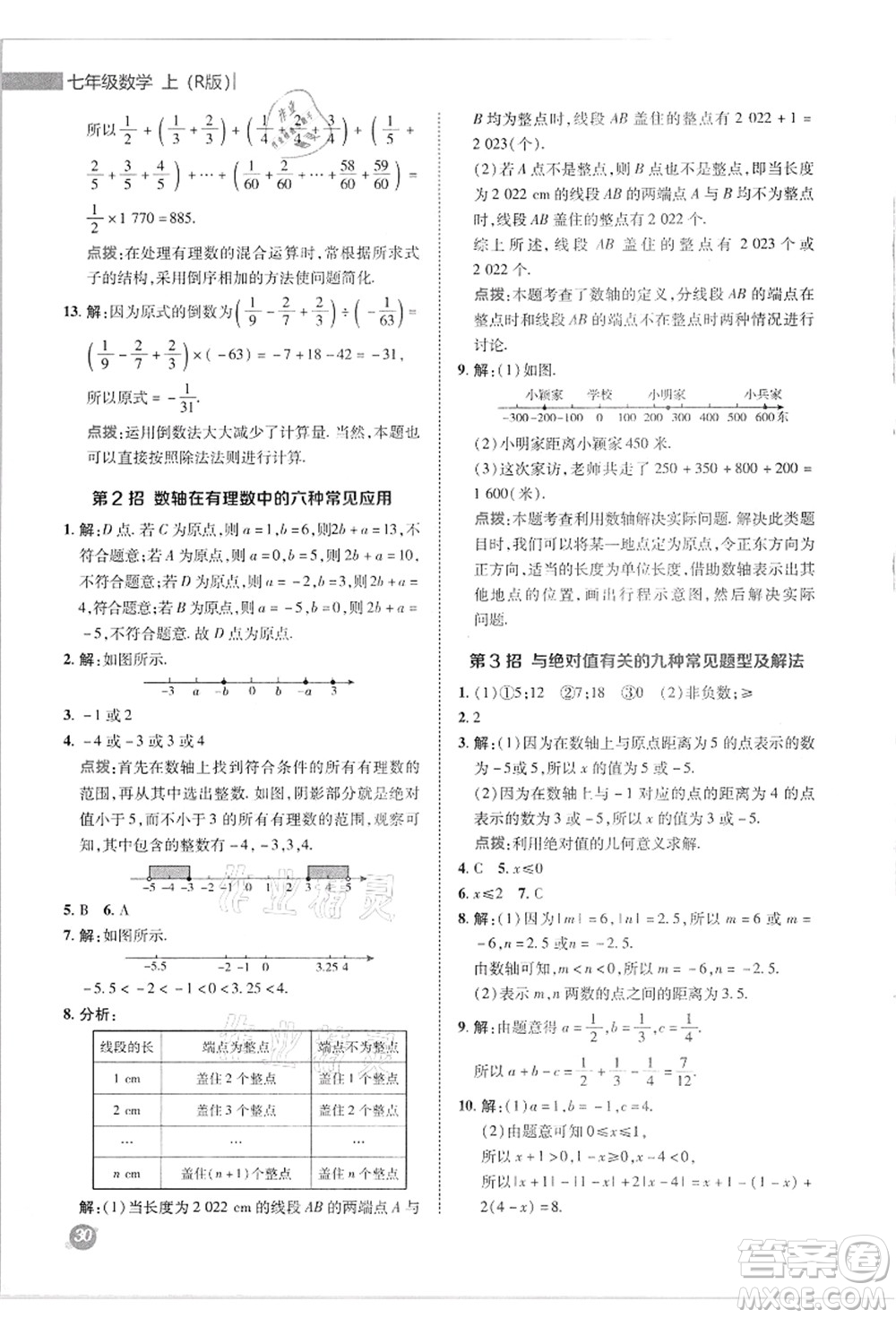 陜西人民教育出版社2021典中點(diǎn)綜合應(yīng)用創(chuàng)新題七年級數(shù)學(xué)上冊R人教版答案