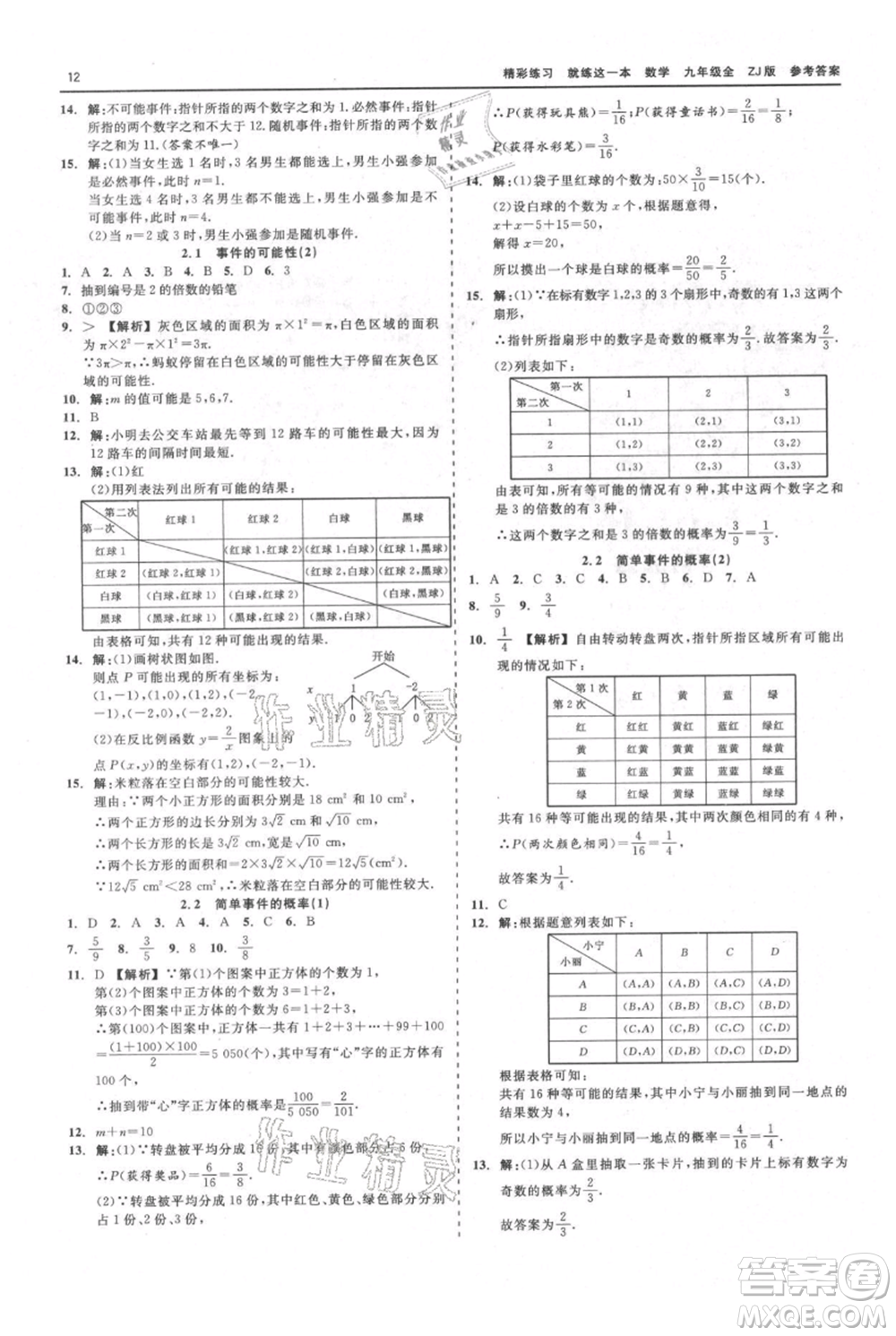 浙江工商大學(xué)出版社2021精彩練習(xí)就練這一本九年級(jí)數(shù)學(xué)浙教版參考答案