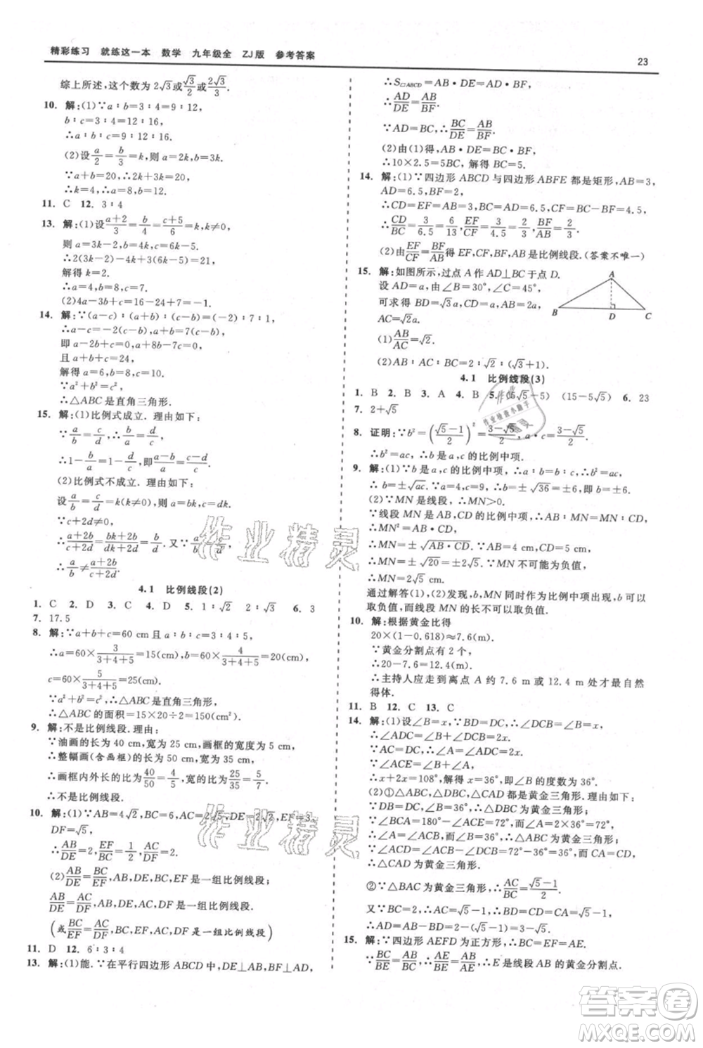 浙江工商大學(xué)出版社2021精彩練習(xí)就練這一本九年級(jí)數(shù)學(xué)浙教版參考答案